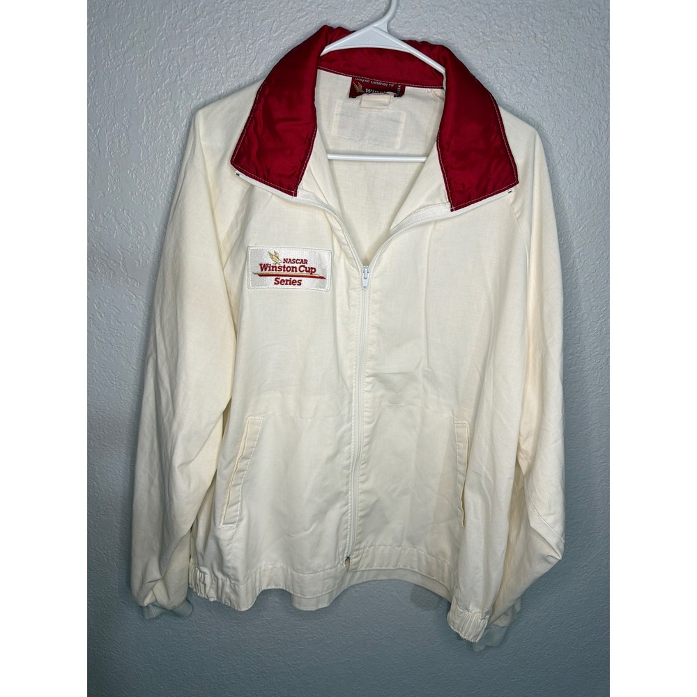 Vintage Winston by Swingster Racing Windbreaker Jacket Mens XL Cream Excellent